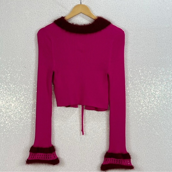 UO Rosie Faux Fur Trim Cardigan NWT Size Large - Picture 3 of 16